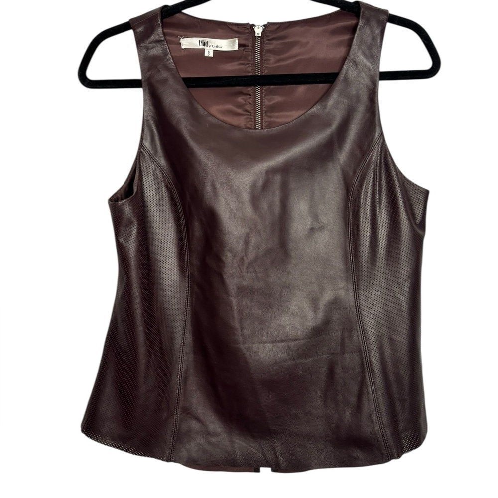 My Tribe Designer Leather Maroon Back Zip Vest Size Small